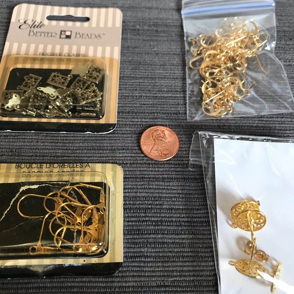 GOLD METAL EARRING WIRES, CLASP LOT Jewelry Supply